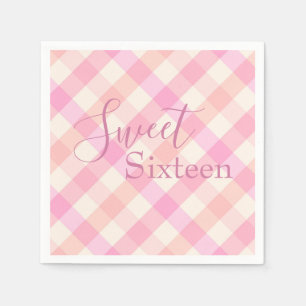Sweet Sixteen Pink Plaid Watercolor Napkin