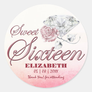 Sweet Sixteen Pink Rose Gold Classic Round Sticker