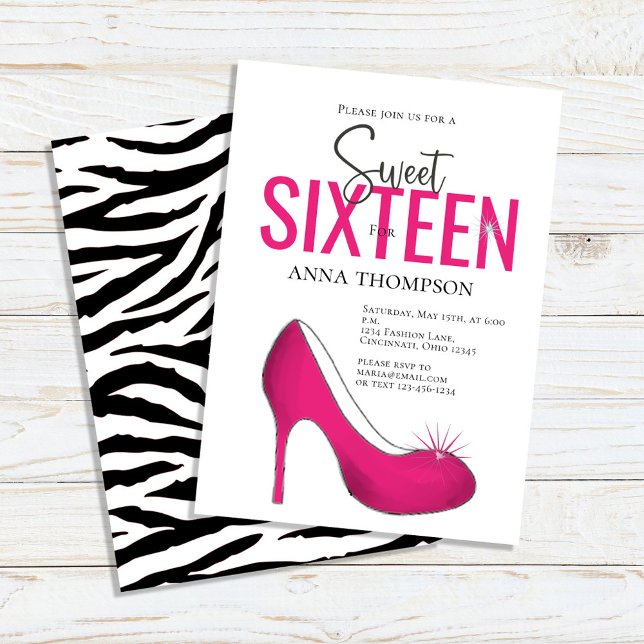 Sweet Sixteen Pink Shoes Birthday Party Invitation (Sweet 16 custom invitations with pink-colored high-heeled shoes. )