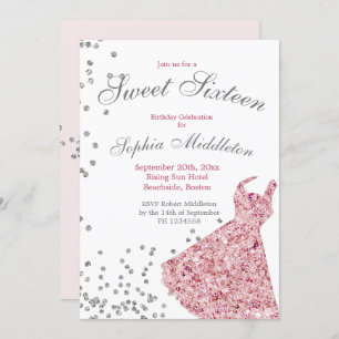 Sweet Sixteen Pink Sparkle Elegant Modern Birthday Invitation