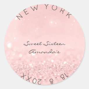 Sweet Sixteen Pink Sparkly Glitter Classic Round Sticker