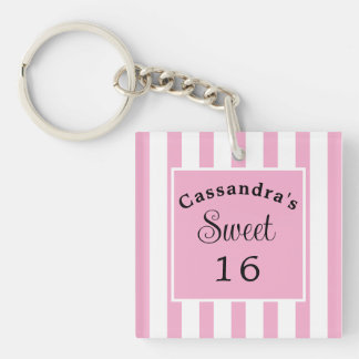 Sweet Sixteen Pink Stripe Classic Chic Key Ring