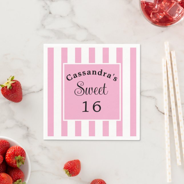 Sweet Sixteen Pink Stripe Classic Chic Napkin (Insitu)