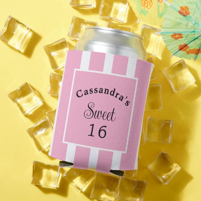 Sweet Sixteen Pink Stripe Classy Can Cooler (In Situ Summer)