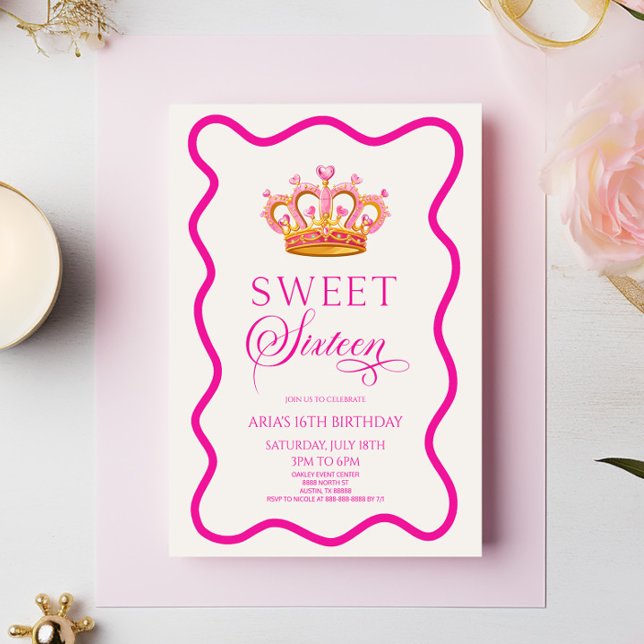 Sweet Sixteen Princess Crown 16th Birthday Party Invitation (Creator Uploaded)