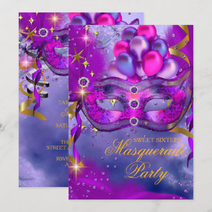 Sweet Sixteen Purple Gold Blue Masquerade Party Invitation
