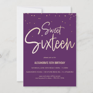 Sweet Sixteen Purple & Gold Party Invitation