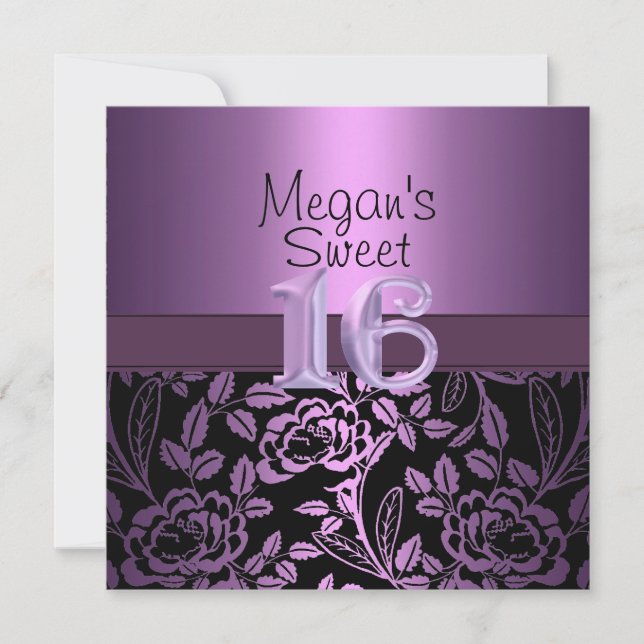 Sweet Sixteen Purple Rose Leaf Birthday Invitation (Front)