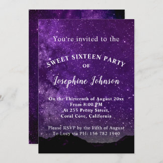 Sweet Sixteen Purple Stars Glitter Invitation