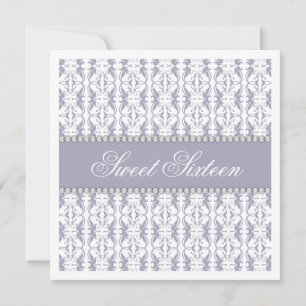 Sweet Sixteen Purple White Damask Lace Jewel Party Invitation