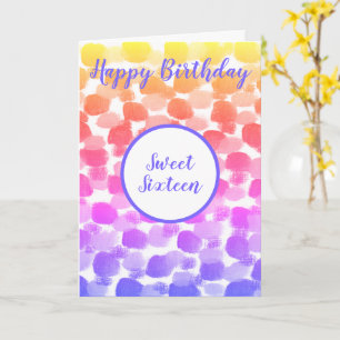 Sweet Sixteen Rainbow Colour Watercolor Birthday Card