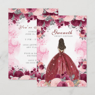 Sweet Sixteen Red Flowers Birthday Invitation