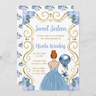Sweet Sixteen Red Hair Princess in Blue Invitation