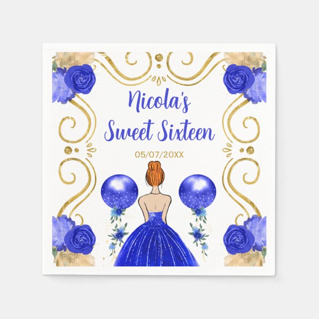 Sweet Sixteen Red Hair Princess in Blue Napkin (Front)