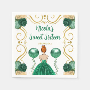 Sweet Sixteen Red Hair Princess in Green Napkin