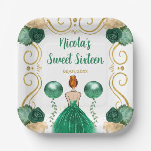 Sweet Sixteen Red Hair Princess in Green Paper Plate
