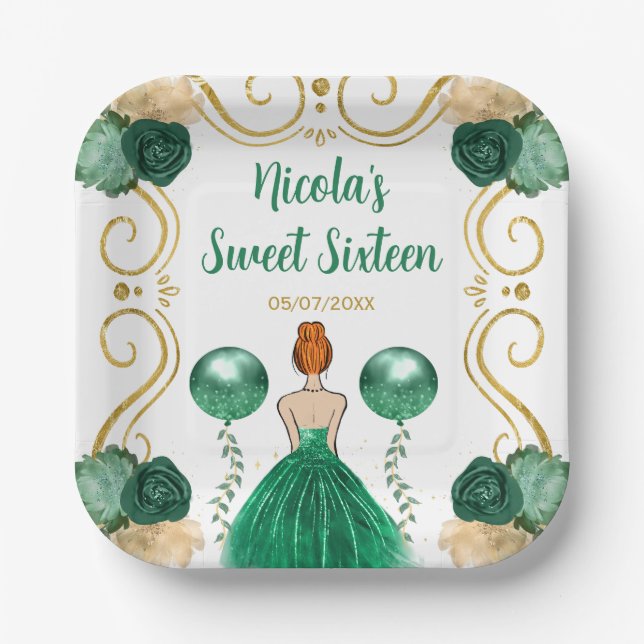 Sweet Sixteen Red Hair Princess in Green Paper Plate (Front)
