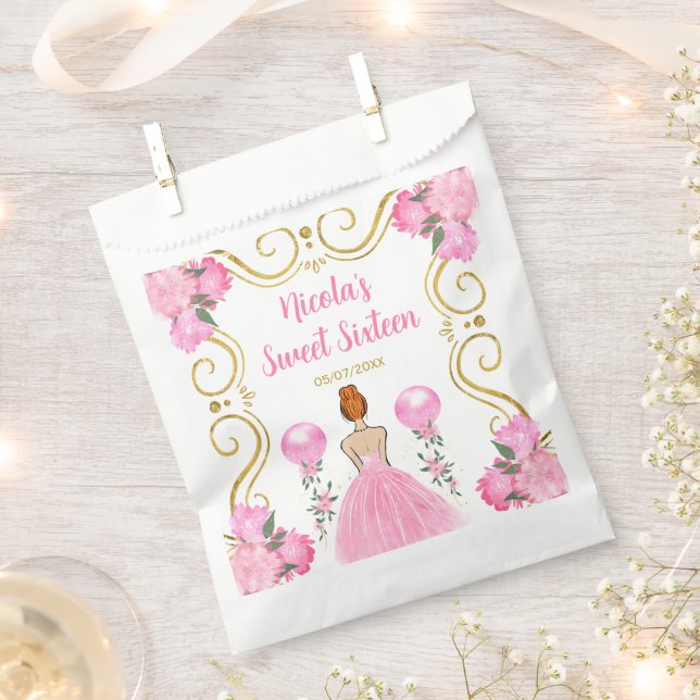 Sweet Sixteen Red Hair Princess in Pink Favour Bag (Clipped)
