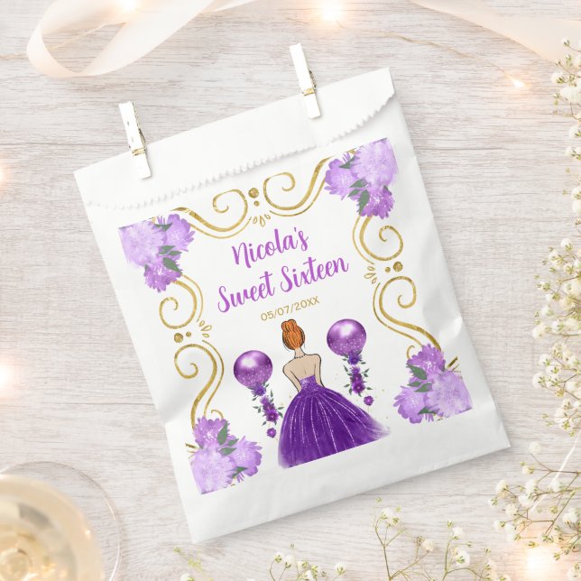 Sweet Sixteen Red Hair Princess in Purple Favour Bag (Clipped)