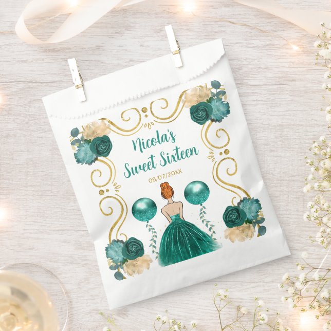 Sweet Sixteen Red Hair Princess in Teal Favour Bag (Clipped)