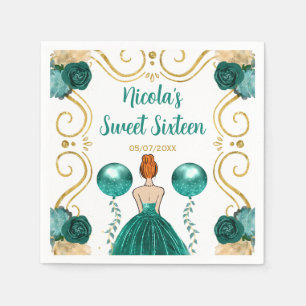 Sweet Sixteen Red Hair Princess in Teal Napkin