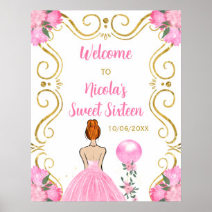 Sweet Sixteen Red Hair Princess Pink Welcome Poster