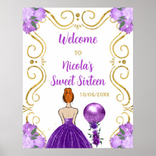 Sweet Sixteen Red Hair Princess Purple Welcome Poster