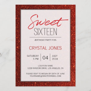 Sweet Sixteen red sparkle Invitation