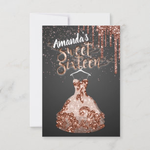 Sweet Sixteen Rose Dress Floral Princess Drip Grey Invitation