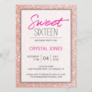 Sweet Sixteen rose gold sparkle Invitation