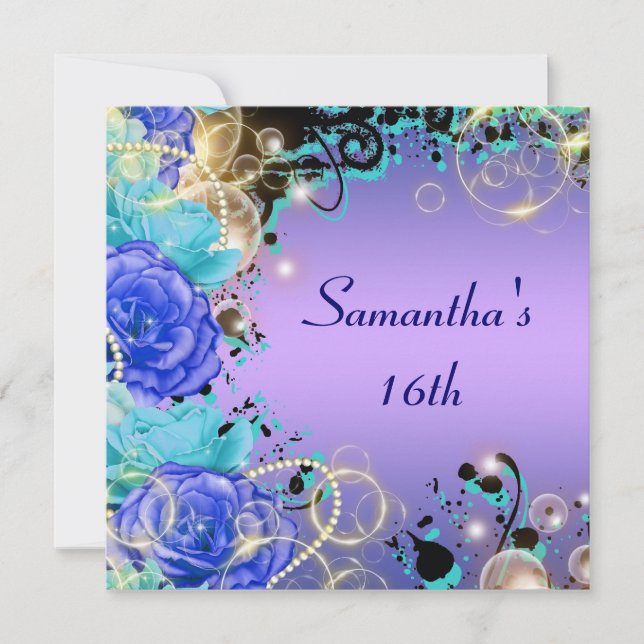 "Sweet sixteen" rose jewel blue elegant Invitation (Front)