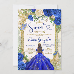 Sweet Sixteen Royal Blue Butterfly Birthday Party Invitation