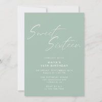 Sweet Sixteen Script Sage Green Mint 16th Birthday