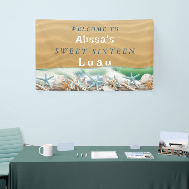 Sweet Sixteen Seashells Starfish Pearls Luau  Banner (Tradeshow)
