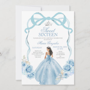 Sweet Sixteen Silver and Baby Blue Birthday  Invitation
