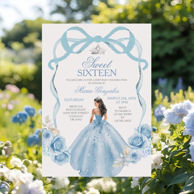 Sweet Sixteen Silver and Baby Blue Birthday  Invitation (Creator Uploaded)