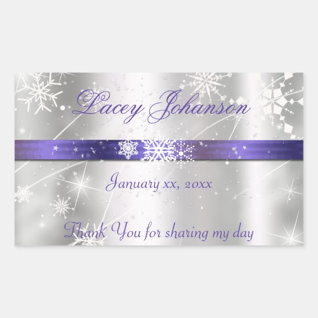 Sweet Sixteen, Silver and Purple Water/Wine Bottle Rectangular Sticker (Front)