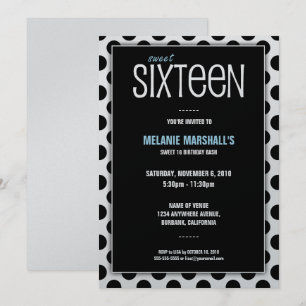 Sweet Sixteen Silver & Black   Party Invitations
