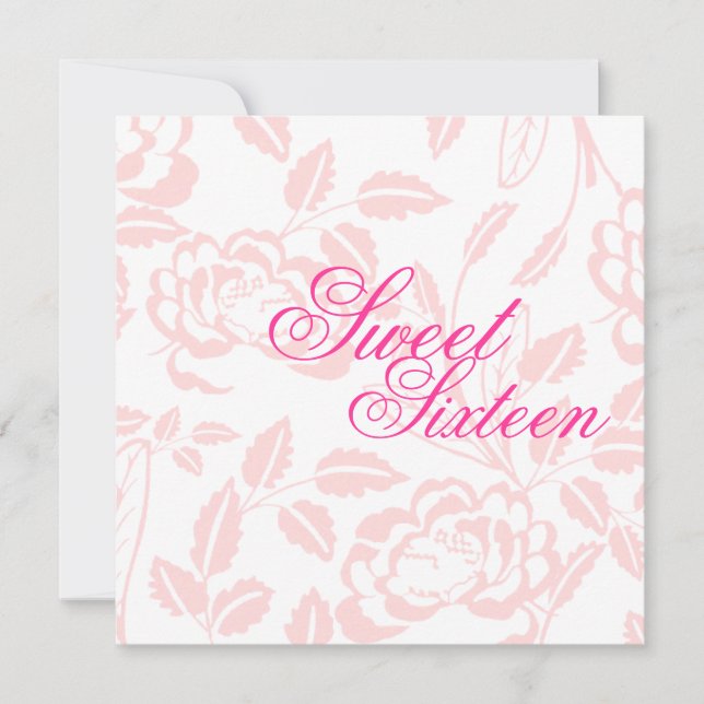 Sweet Sixteen Soft Pink Rose Birthday Invitation (Front)