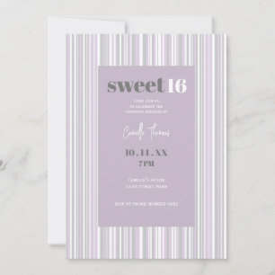 Sweet Sixteen   Soft Purple & Grey Stripes Invitation