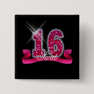 Sweet Sixteen Sparkle Pink ID117 15 Cm Square Badge