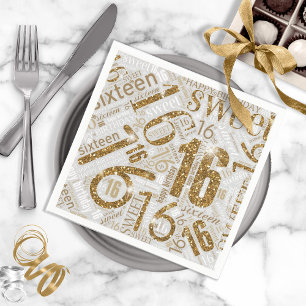 Sweet Sixteen Sparkle Word Cloud Gold ID265 Napkin