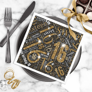 Sweet Sixteen Sparkle Word Cloud Gold ID265 Napkin