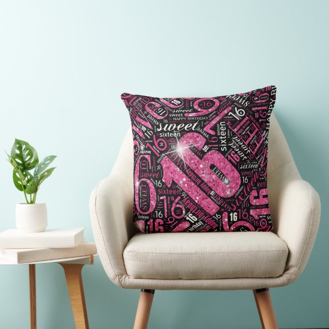 Sweet Sixteen Sparkle Word Cloud Pink Blk ID265 Cushion (Chair)