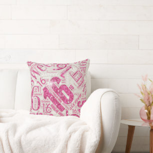 Sweet Sixteen Sparkle Word Cloud Pink ID265 Cushion