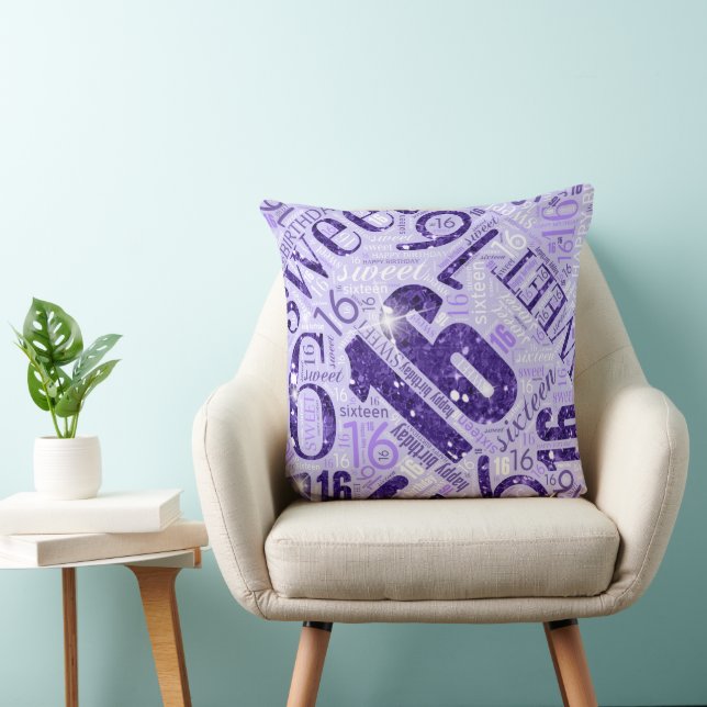 Sweet Sixteen Sparkle Word Cloud Purple ID265 Cushion (Chair)