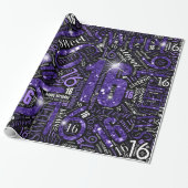 Sweet Sixteen Sparkle Word Cloud Purple ID265 Wrapping Paper (Unrolled)