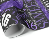 Sweet Sixteen Sparkle Word Cloud Purple ID265 Wrapping Paper (Roll Corner)