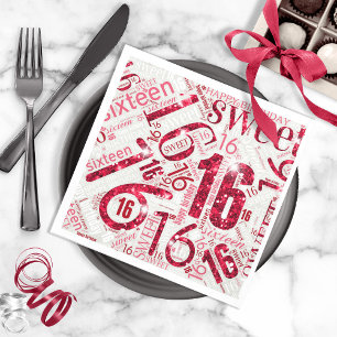Sweet Sixteen Sparkle Word Cloud Red ID265 Napkin