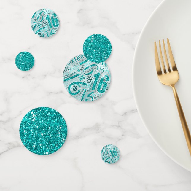 Sweet Sixteen Sparkle Word Cloud Teal ID265 Confetti (Group)